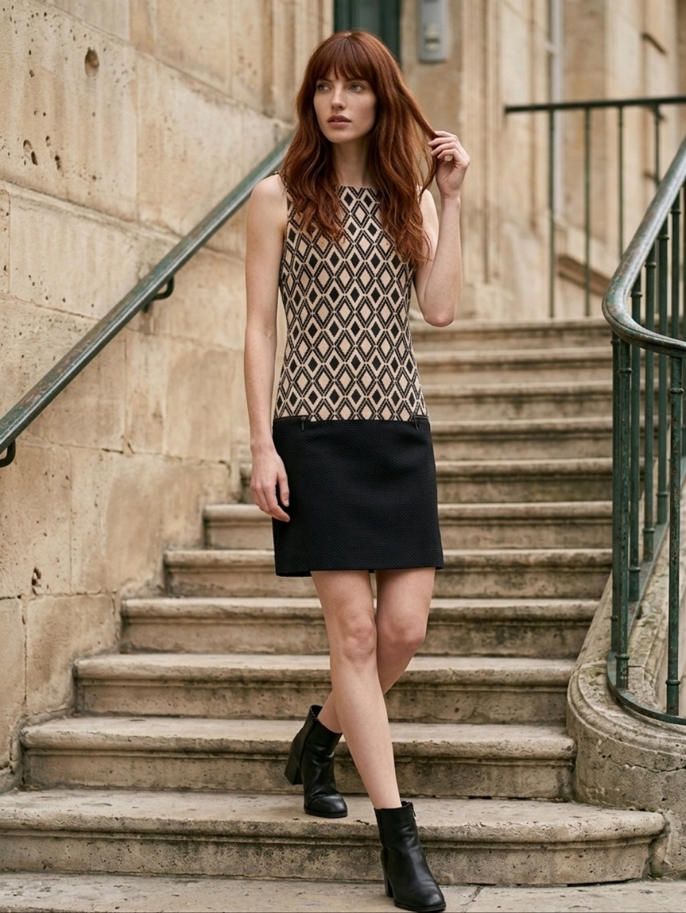 NWT Worthington Black and Ivory Geometric Diamond Dress sz 6